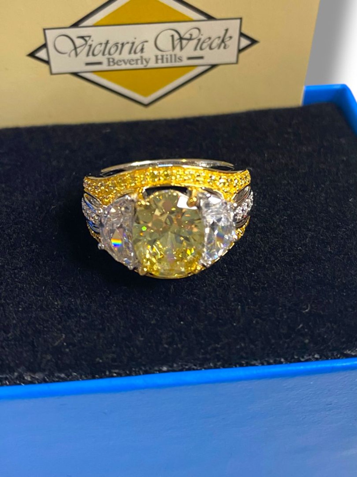 Size 6.5 Victoria Wieck Paj Vermeil Yellow & Clear Cz Three Stone Cocktail